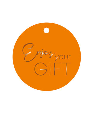 Cadeaulabel Enjoy your gift oranje/brons (rond)