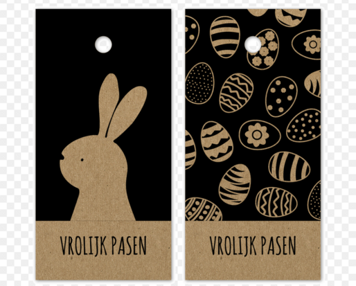 Cadeaulabel Vrolijk Pasen kraft/zwart