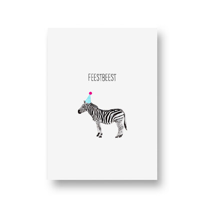 Ansichtkaart Feestbeest (zebra)