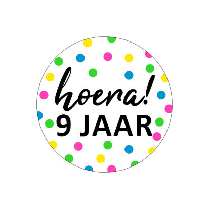 Sticker Hoera! 9 jaar multicolor