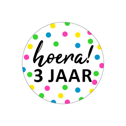 Sticker Hoera! 3 jaar multicolor