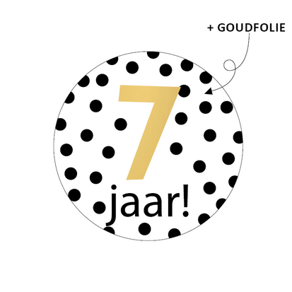 Sticker 7 jaar dots zwart/wit/goud