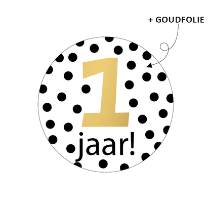 Sticker 1 jaar dots zwart/wit/goud