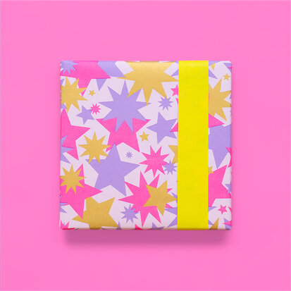 Cadeaupapier Big Stars Gold Lilac/Fluor Pink - Yellow 