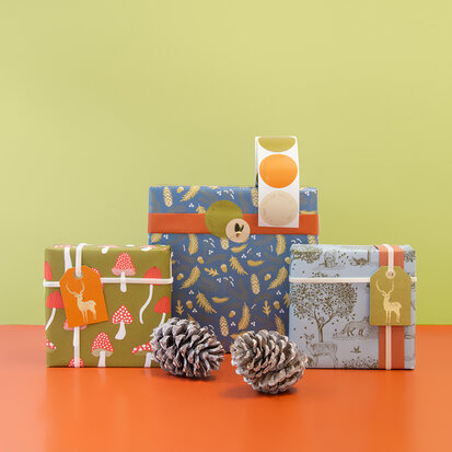 Cadeaupapier Forest Animals Blue - Dark Orange