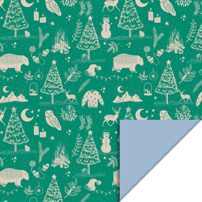 Cadeaupapier Xmas Vintage Forest Green - Blue 