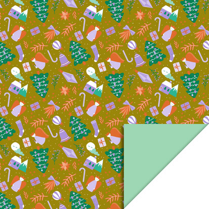 Cadeaupapier Xmas Time Olive - Mint