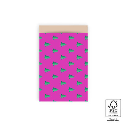 Cadeauzakjes Tree Green Foil Deep Pink - Nude 12 x 19