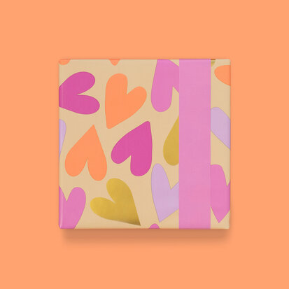 Cadeaupapier Big Hearts Gold - Bright Pink