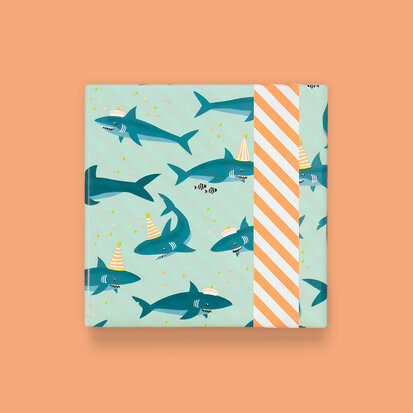 Cadeaupapier Shark Pastel Mint - Stripe Fluor Orange 