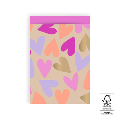 Cadeauzakjes Big Hearts Gold - Bright Pink 17 x 25 cm 