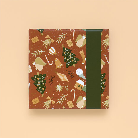 Cadeaupapier X-mas Time cognac - forest green 