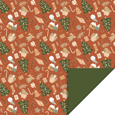 Cadeaupapier X-mas Time cognac - forest green 