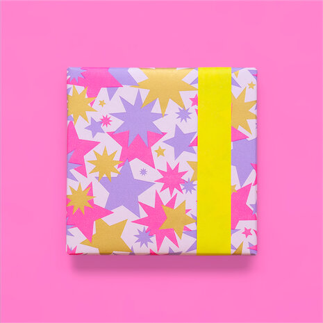 Cadeaupapier Big Stars Gold Lilac/Fluor Pink - Yellow 