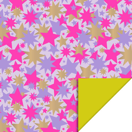 Cadeaupapier Big Stars Gold Lilac/Fluor Pink - Yellow 