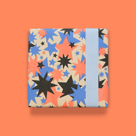 Cadeaupapier Big Stars Blue/Fluor Orange - Blue