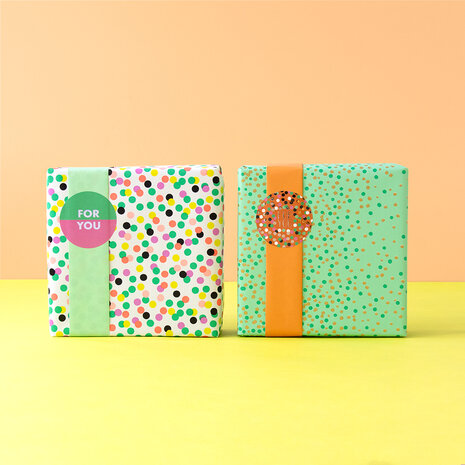 Cadeaupapier Dots Bright Green Gold - Orange 