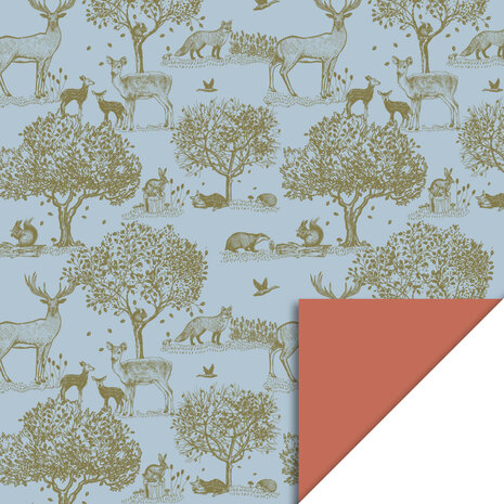 Cadeaupapier Forest Animals Blue - Dark Orange