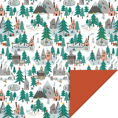 Cadeaupapier Xmas Village - Orange