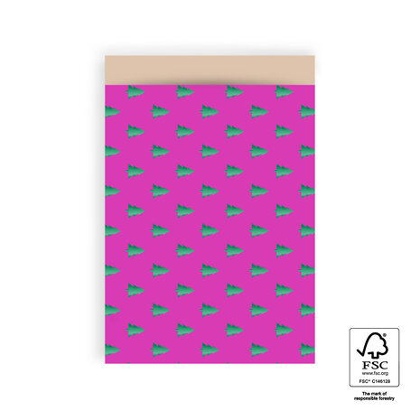 Cadeauzakjes Tree Green Foil Deep Pink - Nude 17 x 25 cm 