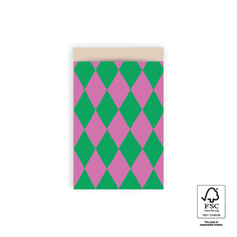 Cadeauzakjes Harlequin Green/Pink - Nude 12 x 19