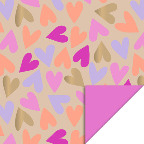 Cadeaupapier Big Hearts Gold - Bright Pink