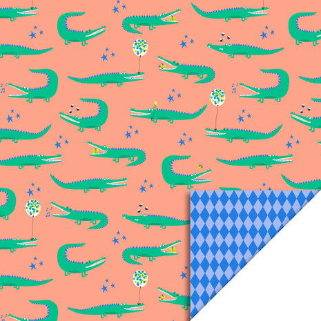 Cadeaupapier Crocodile Salmon - Harlequin Blue