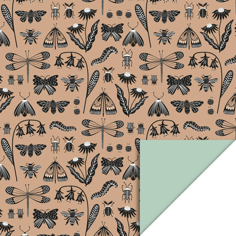 Cadeaupapier Insects Taupe - Pistache