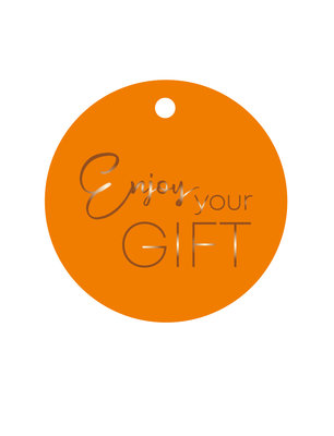 Cadeaulabel Enjoy your gift oranje/brons (rond)