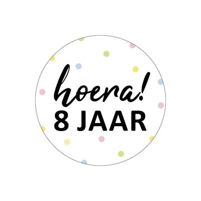 Sticker Hoera! 8 jaar