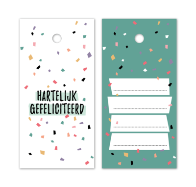 Cadeaulabel Hartelijk gefeliciteerd (confetti)