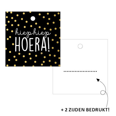 Cadeaulabel Hiep hiep hoera! (black/golden dots)