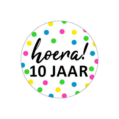 Sticker Hoera! 10 jaar multicolor