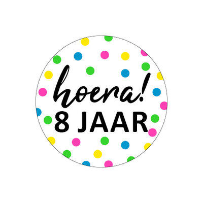 Sticker Hoera! 8 jaar multicolor