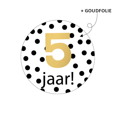 Sticker 5 jaar dots zwart/wit/goud