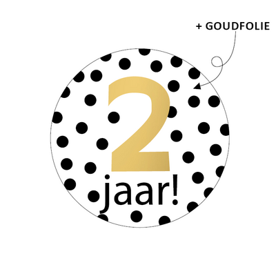 Sticker 2 jaar dots zwart/wit/goud