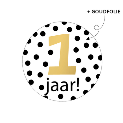 Sticker 1 jaar dots zwart/wit/goud