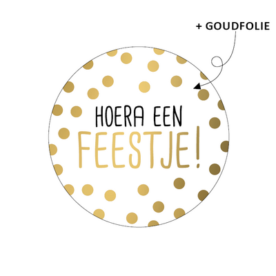 Sticker Hoera een feestje! wit/goud