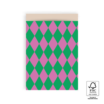 Cadeauzakjes Harlequin Green/Pink - Nude 17 x 25 cm