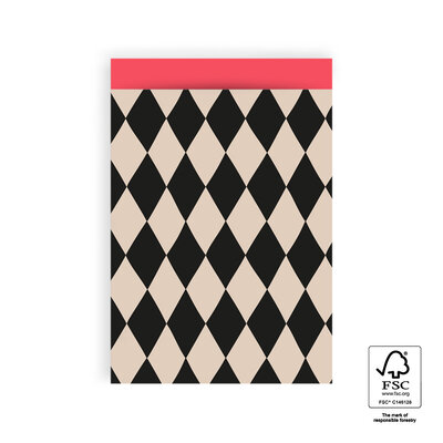 Cadeauzakjes Harlequin Black/Beige - Red 17 x 25 cm