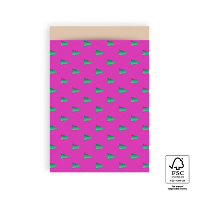 Cadeauzakjes Tree Green Foil Deep Pink - Nude 17 x 25 cm